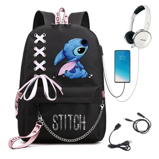 Stitch Mochila Feminina Usb Infantil Recarregável Grande Lilo Material Escolar Menina luluca