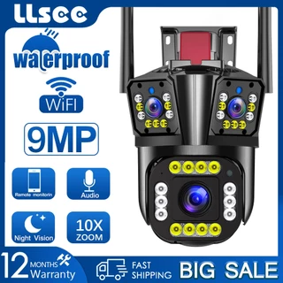 LLSEE 12MP 6K Câmera De Segurança IP Sem Fio De 3 Lentes CCTV 360 PTZ 10X Comunicação Bidirecional Ampliada WIFI Monitoramento De Noturna A Cores À Prova D'água