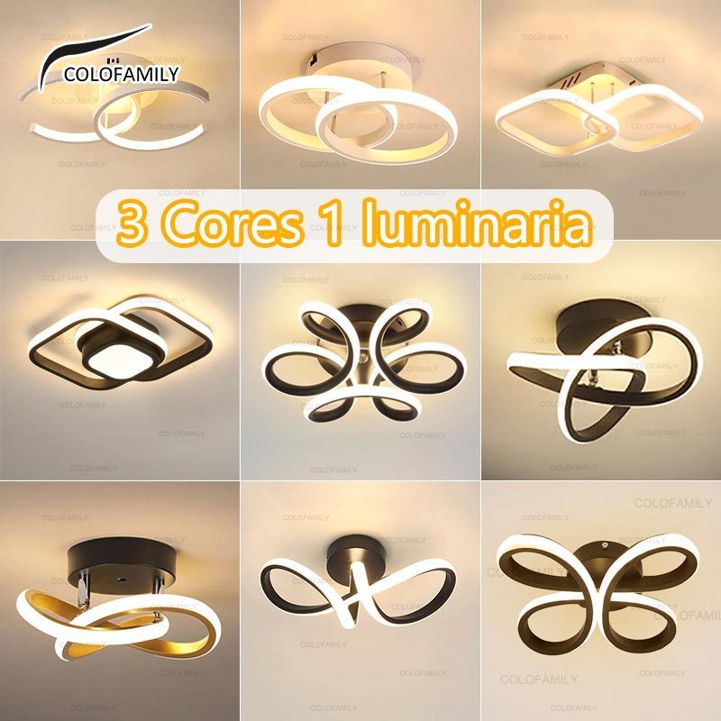 (3 cores em 1 luz) Luminária De Teto Led Decoracao Minimalista Moderna Pendente Lustre Plafon para Corredor Sala Quarto Cozinha Jantar Ceiling Light