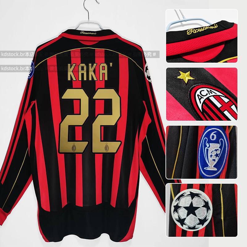 06-07AC Milão Home Retro Jersey No. 222 KAKA Campeonato Europeu de Jersey de Manga Longa Personalização de Jersey de Futebol