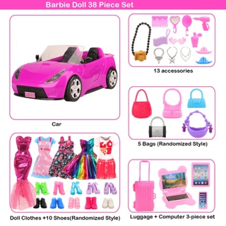 Carro Para Barbie Doll 43 Conjunto De Pe as 1 Rose Red Roupas De Boneca Laptop Computador Celular De 3 Mochila De