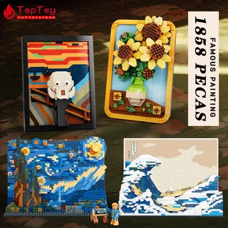 1858 Peças Brinquedos de Blocos de Construção Criativo Van Gogh Céu Estrelado The Starry Night 3D Pintura Famosa micro Partículas De Diamante Modelo Brinquedos Educativos Presentes de Aniversário e Natal para Crianças
