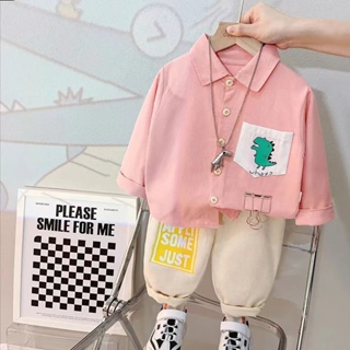 Roupas De Manga Comprida De Algodão Puro baby Boys Conjunto De Lapela Da Moda Camisa De Bebê Calças Confortáveis Duas Peças