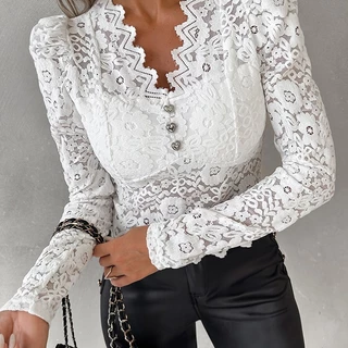 Blusa De Renda Branca Feminina Com Pescoço Redondo , Roupa