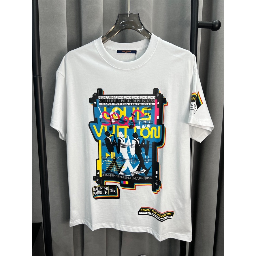 Louis Vuitton Camiseta De Manga Curta Da Nova Carta cyberpunk Menswear Estampa A crewneck