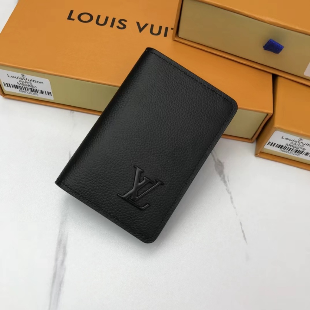 Em Estoque Louis-- Vuitton Clipe De Bolso Com Padrão De Lichia De Pele Cheia De metal Masculino L-V Carteira De Cartão De Visita M69979 Caixa