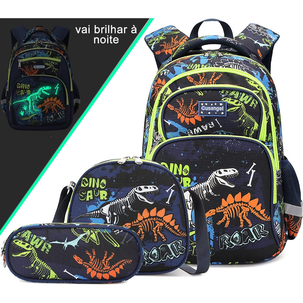 Mochila Infantil Masculina Bolsa Menino Escolar Dinossauro Resistente ...