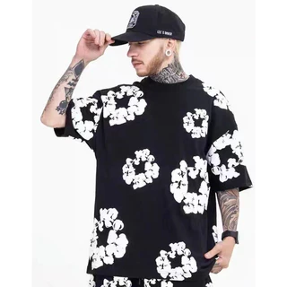 DENIM TEARS American 2024SS Foam Kapok Impressão Completa Moda Verão Casal Solto Casual De Manga Curta T-shirt