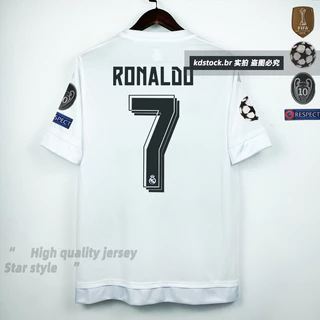 15-16real Madrid Home Camisa de Futebol Retro No. 7 Ronaldo Jersey Liga Européia Personalizada do Campeonato Europeu Jersey