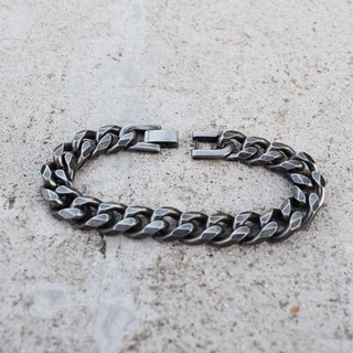 Pulseira De 10mm Homens Vintage Aço Inoxidável Preto Curb Cuban Link Chain Punk Trendy Namorados De Jóias Feitas À Mão