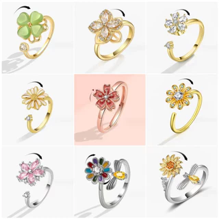 Anel Rotativo Ajustável De Pequena Flor Com Diamantes Simples E Versátil Popular Antiestressante Estranho