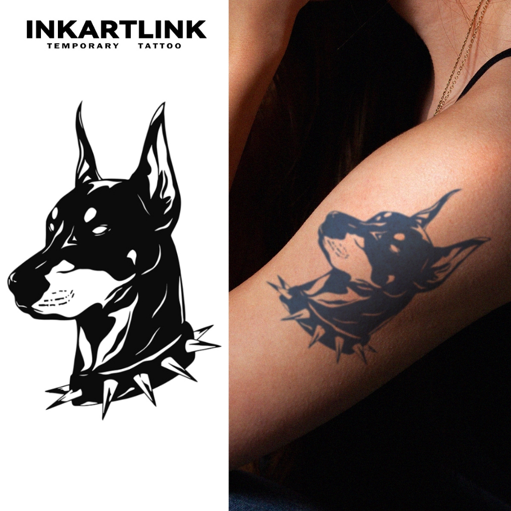 Adesivos Temporários Para Tatuagem Doberman Pinscher Mágica De Longa