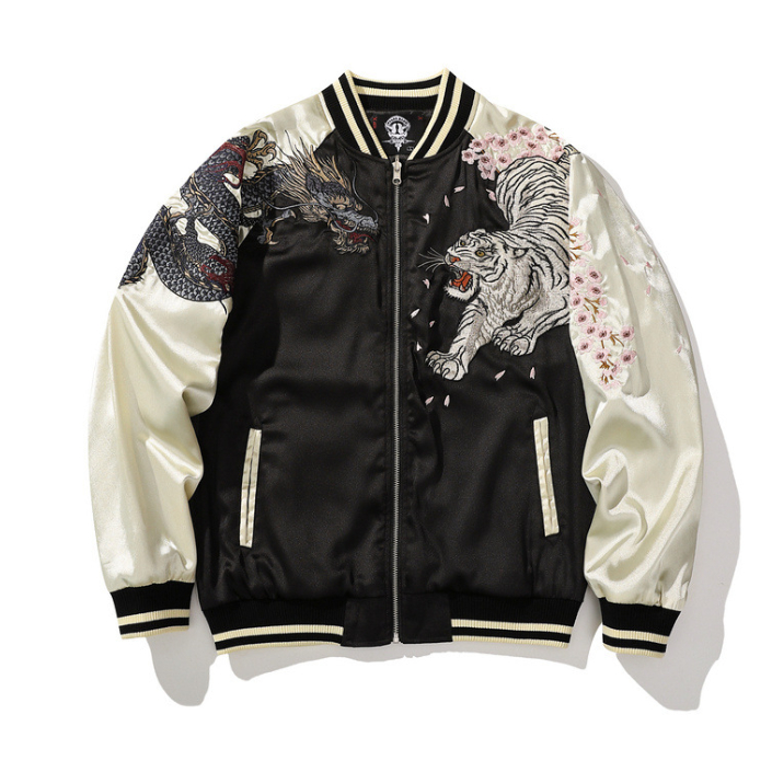 2023 Outono Inverno Novo Estilo Casaco de Manga Longa Quatro Deuses Ukiyo-E Homens Impresso Qinglong Branco Tigre Quatro Bestas Míticas Casaco