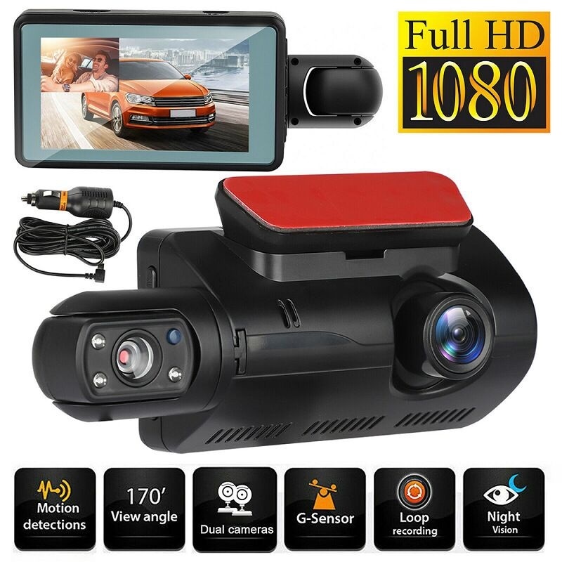 Asawin WiFi Dash Camera 3.16In IPS Double Cameras for Car Video