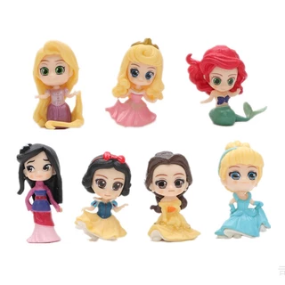 7Pcs/Set 4,5-5cm Disney Princesa Branca De Neve Mulan Rapunzel Aurora Cinderela Ariel Belle Q Versão PVC Figuras De Ação Modelo Doll Toys em Oferta na Shopee