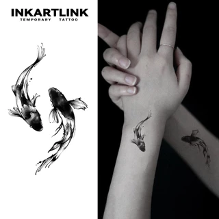 Yin Yang Peixe Tatuagem Temporária Autocolantes , Mágica De Longa Duração À Prova D'água , Dura Até 15 Dias Falsa semi Permanente .