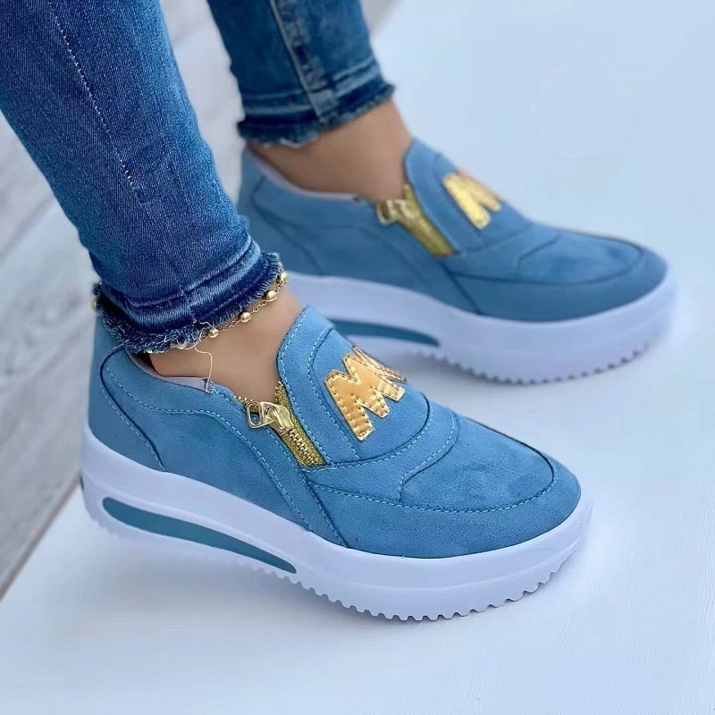 Sapatos Esportivos Femininos Tênis De Plataforma Com Zíper Lateral