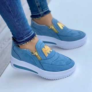 Sapatos Esportivos Femininos Tênis De Plataforma Com Zíper Lateral