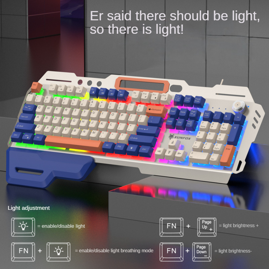 Gudakai Real Mechanical Feel Metal Keyboard Mouse Set Internet Cafe Gaming Keyboard Efeito de iluminação elétrica Teclado de 98 chaves com fio