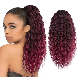 Extensão De Rabo De Cavalo Em Encaracolado , Para Mulheres Negras Extensões De Cabelo Marrom Escuro De 20 Polegadas Sintético Ondulado Longo Ra