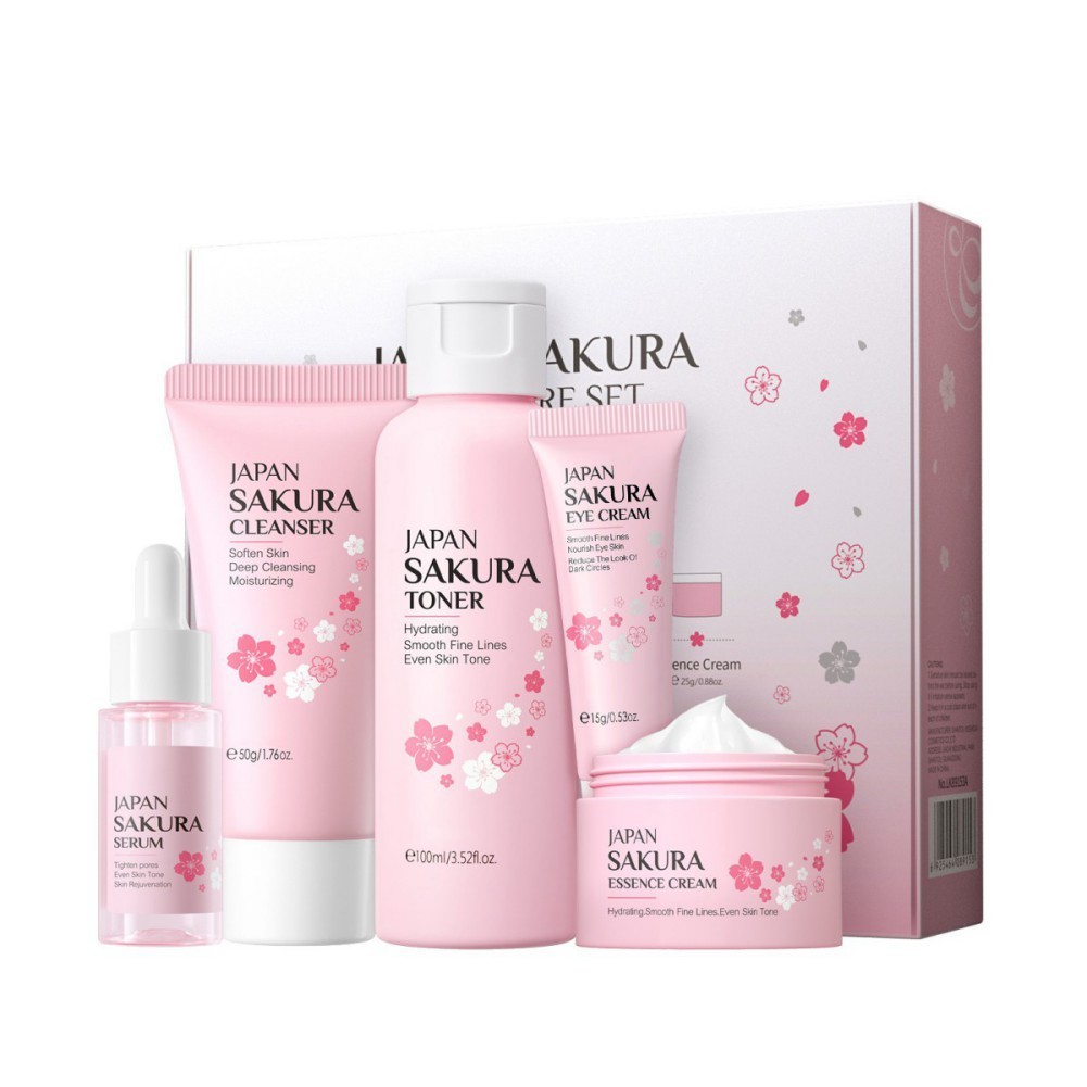 5 Pcs Sakura skincare Cleanser Toner Eyecream Essência Creme Facial Caixa De Cinco Peças