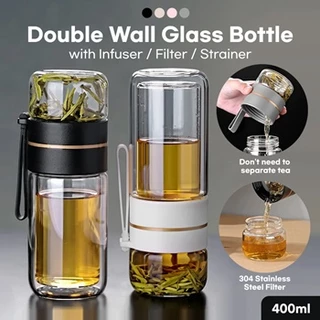 Garrafa De Vidro De Parede Dupla De 400ml Separação De Água Máquina De Chá Com Filtro De Infusor Xícara Solta