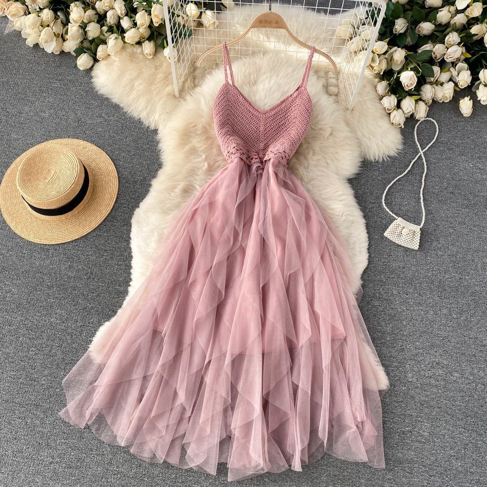 Vestido De Verão Doce Malha Estilo Coreano Feminino Slim Linha A Vestidos  Longos De Festa De Senhora Com Renda Causal