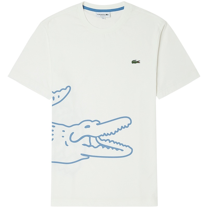 Lacoste/French Crocodile Puro Algodão Para Homens Logotipo Crocodilo Impresso Casual Pescoço Redondo Camiseta De Manga Curta