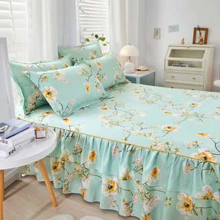 DANSUNREVE Conjunto De Lençóis De 3 Em 1 Cama Com Flor De Dupla Camada Cobertura De Saia De + Capa De Travesseiro De Algodão Penteado De 2 Peças 18x28 Desenhos Quentes (Single/Double/Queen/King)