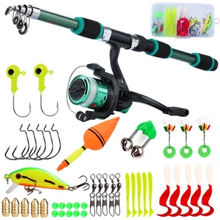 Sougayilang 1.8M 6 Seções Conjunto De Carretel De Cana De Pesca Giratória Protable Fiber Glass Telescópico Para Infantil Completo