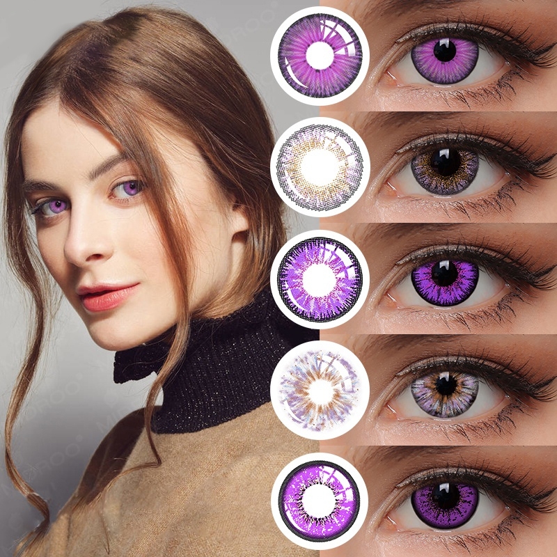 UYAAI 2 Peças = 1 Par Lentes De Contato Roxa 14,0mm 14,2mm 14,5mm Anual ...