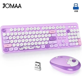 Jomaaa & Mofii 2.4G Teclado Sem Fio Mouse Kit or Conjunto Cute Bear 2.4G Office Retro Tamanho Completo Com Teclas Circulares Para Notebooks Ma C
