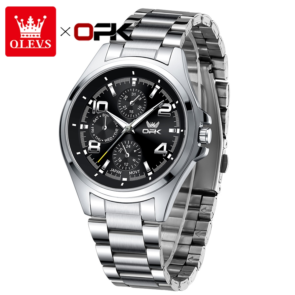 OLEVS Relogio 6017 Masculino Luxo Prova D‘água Original Dourado Esportivo Prata Preto De Aço Cronógrafo Quartzo