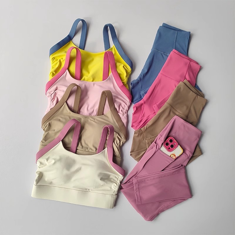 Conjunto De Yoga Feminino Sem Costura Roupas De Ginástica Esportivas Soutien De Cintura Alta Leggings Fitness Bra Top Calças