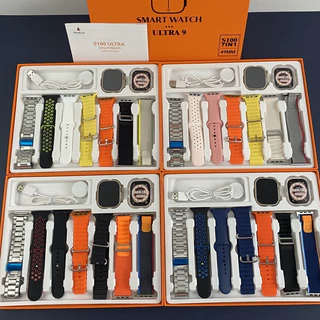 【 stock 】 S100 Ultra 9 Novo Smartwatch Relógio Inteligente 7 Em 1 Alças 49mm 2.02 Polegadas Tela De Toque Completo Watc