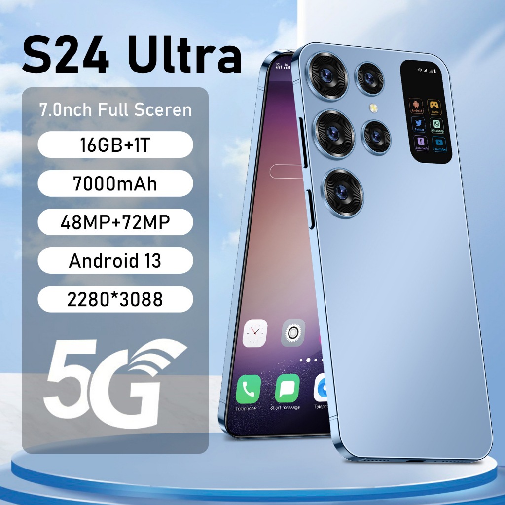 Smartphone S24 ultra , Tela Grande De 7,0 Polegadas , Bateria-, RAM : 12/16GB + 512GB/1TB ROM , Android 72 + 48MP pixels Claros