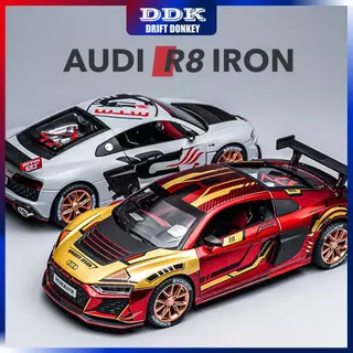 DDK 1 : 24 AUDI R8 Diecast Modelo De Carro De Brinquedo De Liga Metálica Som E Pull Back Boy Criança Amigo Aniversário Presente De Natal