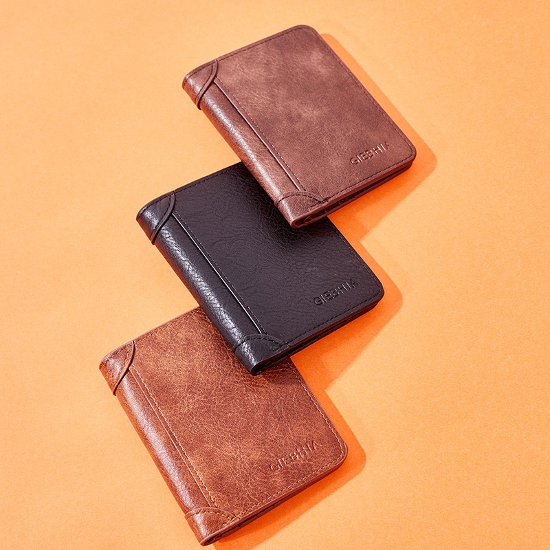 Carteira De Couro Vermelho Real RFID Trifold Da Manbang Men's Trend Wallet , Usada Para Janela De Identificação E Porta-Cartões De Crédito