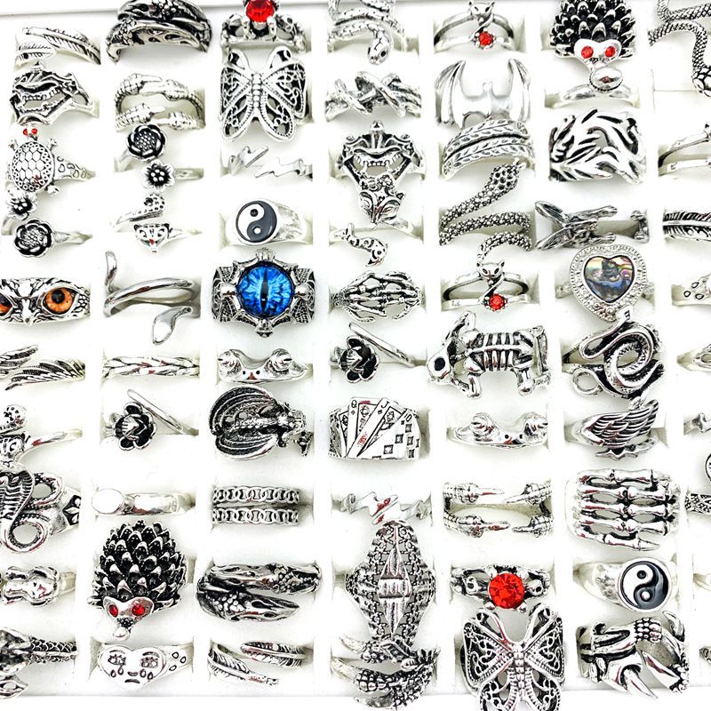 Anéis Sortidos De 30pcs Para Homens E Mulheres Jóias De Moda Gótica Punk Com Revestimento De Prata