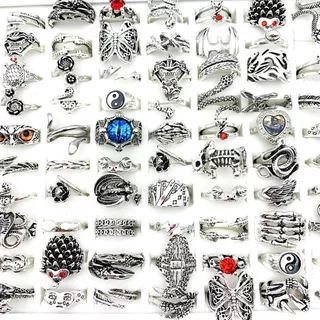 Anéis Sortidos De 30pcs Para Homens E Mulheres Jóias De Moda Gótica Punk Com Revestimento De Prata