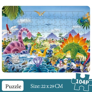 Quebra-cabeça de papel grosso 104P Dinosaur World Puzzle Educação infantil brinquedos de jardim de infância de 3 a 6 ano
