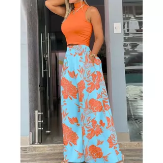Elegante Conjunto De Duas Peças De Verão Rosa Feminino