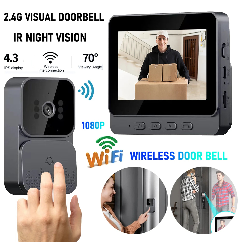 1080P Vídeo WiFi Porta De Intercomunicador Sem Fio IR Visão Noturna 4.3inch Tela IPS De 2 Vias 2.4G Para Villa Home Office