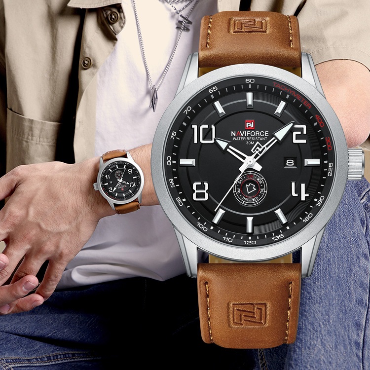 NAVIFORCE Relógios Militares De Pulso Originais De Couro À Prova D'água Masculinos Esportivos 9229
