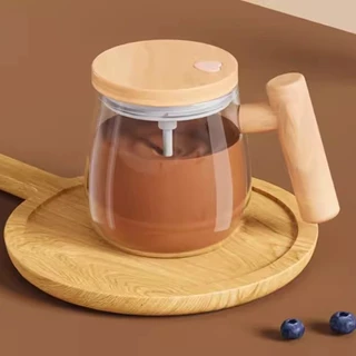 Caneca Auto Agitadora De Café Com Cabo De Madeira 400ml Elétrica 7000rpm Alta Velocidade Vidro