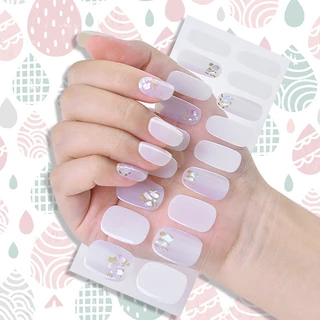 24pcs Estilo Glitter Simples Semi-curing Gel Adesivo De Unhas Tiras Auto-Adesivas Cura Com Lâmpada UV