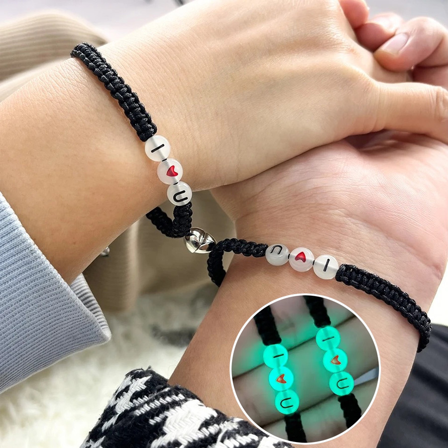 Pulseira " Eu Você Amo " De Casal Trança De Amor Feita À Mão Bracelete De Coração Luminoso Carta Mulheres Homens Jóias De Presente Do Dia Dos Namorados