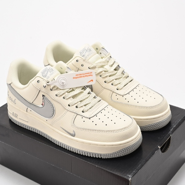 Nike Air Force 1 Tênis Casual Baixo Branco Cinza Baixo Cinzento Baixo Cima