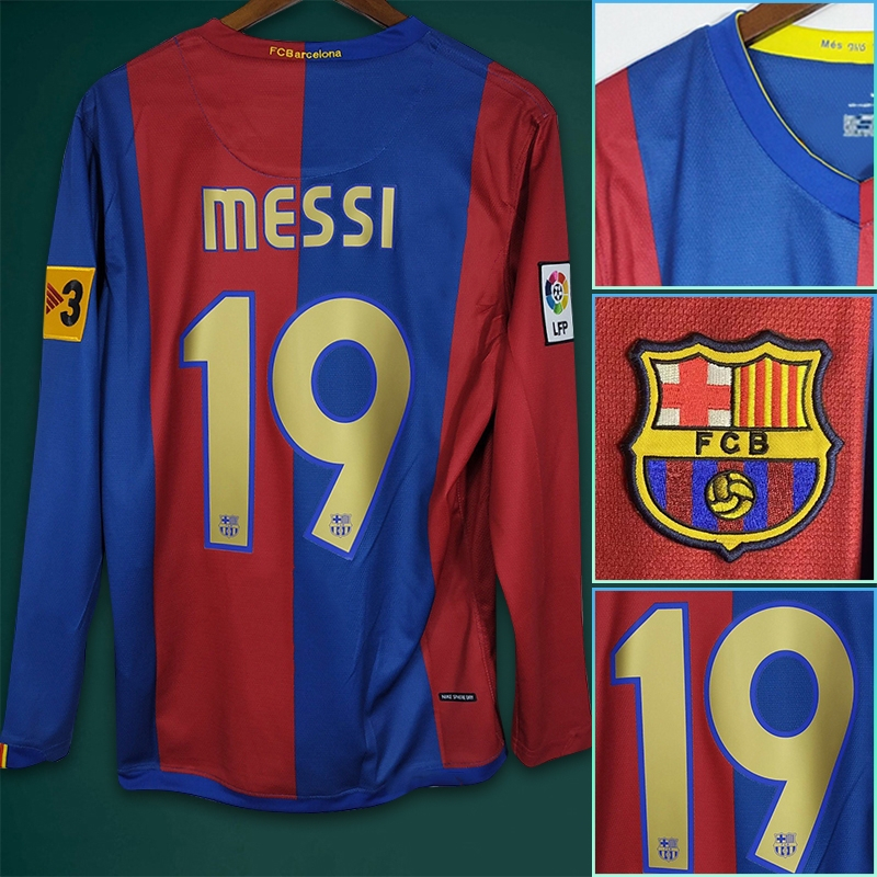 06-07barcelona Retro Home Retro Home Jersey de manga comprida Estilo Clássico No. 19 MESSI Camisa de Futebol Retro MESSI No. 10 RONALDINHO Jersey Personalização