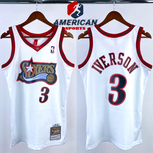 Homens Camiseta 2023NBA Phaladelphia 76ers Allen Iverson Bordado De Basquetebol Branco Jersey